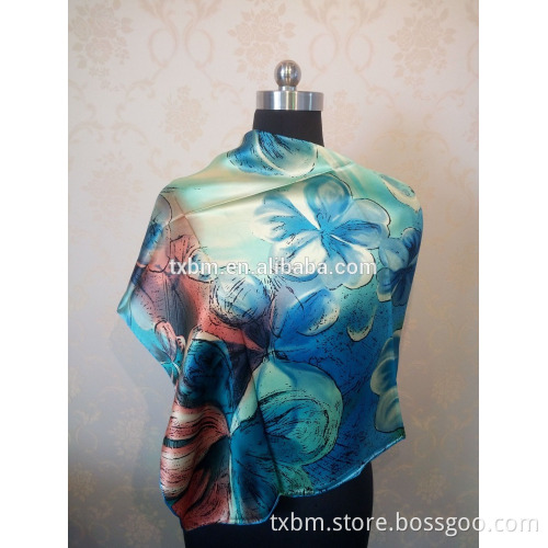 100% silk square scarves, flower pattern satin scarf, beatiful ladies shawl